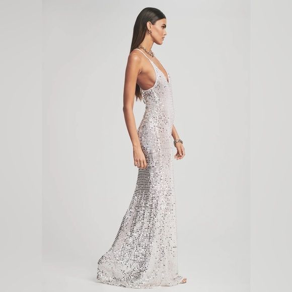 Retrofete Marie Sequin Crochet Maxi Dress Silver size M/L - Picture 4 of 14